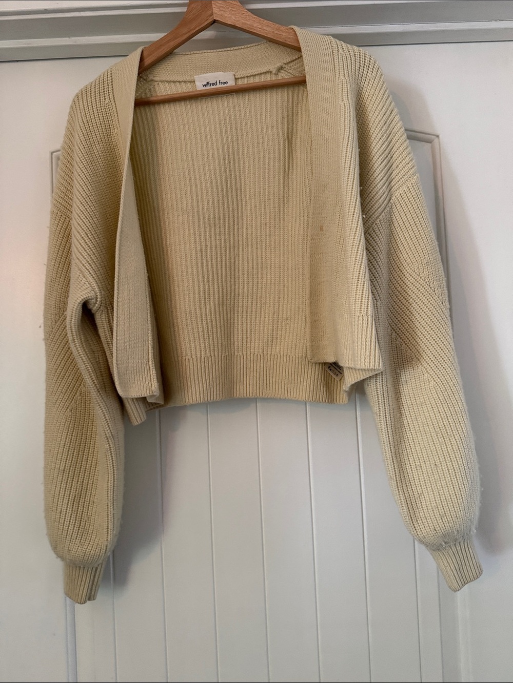 Wilfred Cream Cropped Open Cardigan with Balloon Sleeves